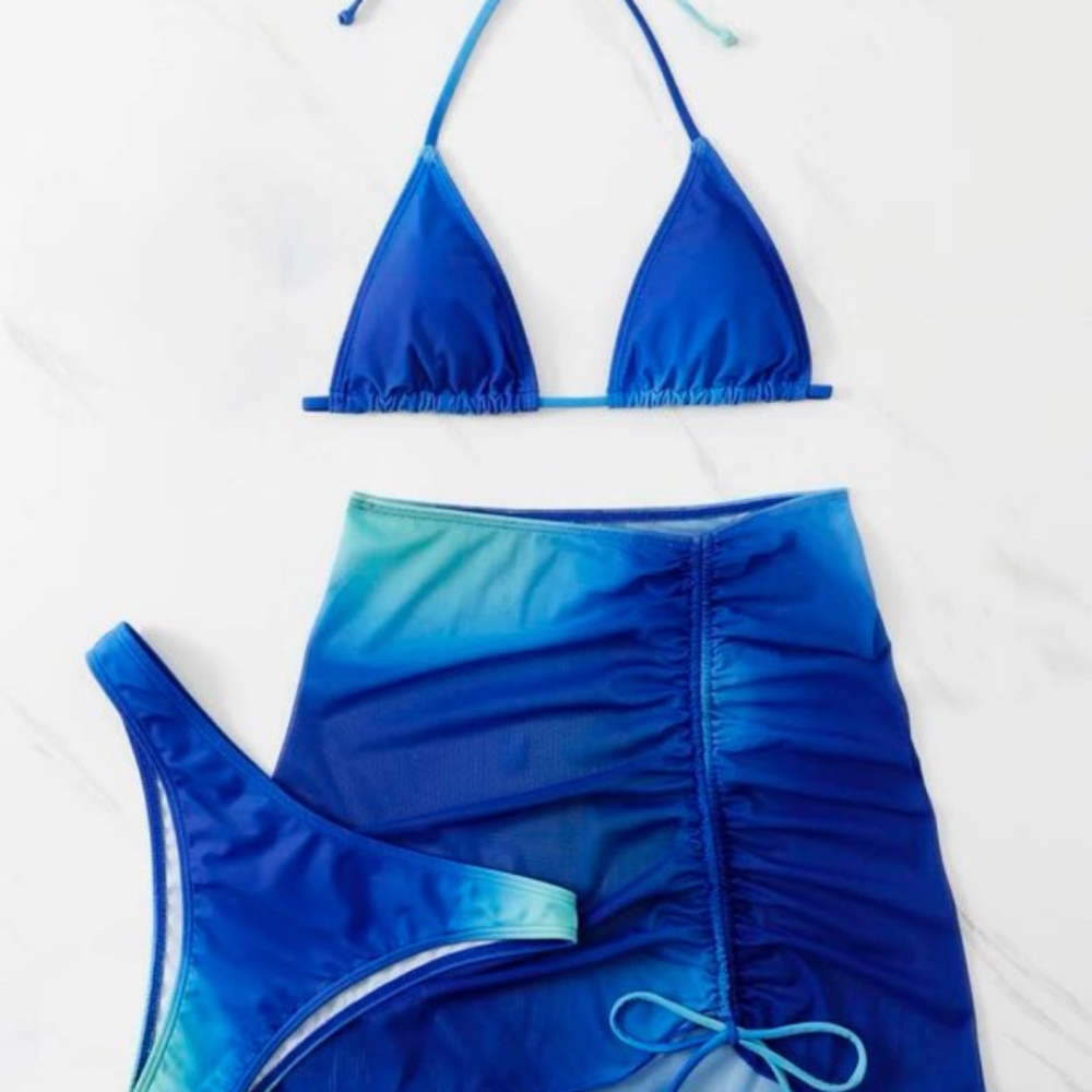 Shein Blue Halter Swimsuit & Beach Skirt